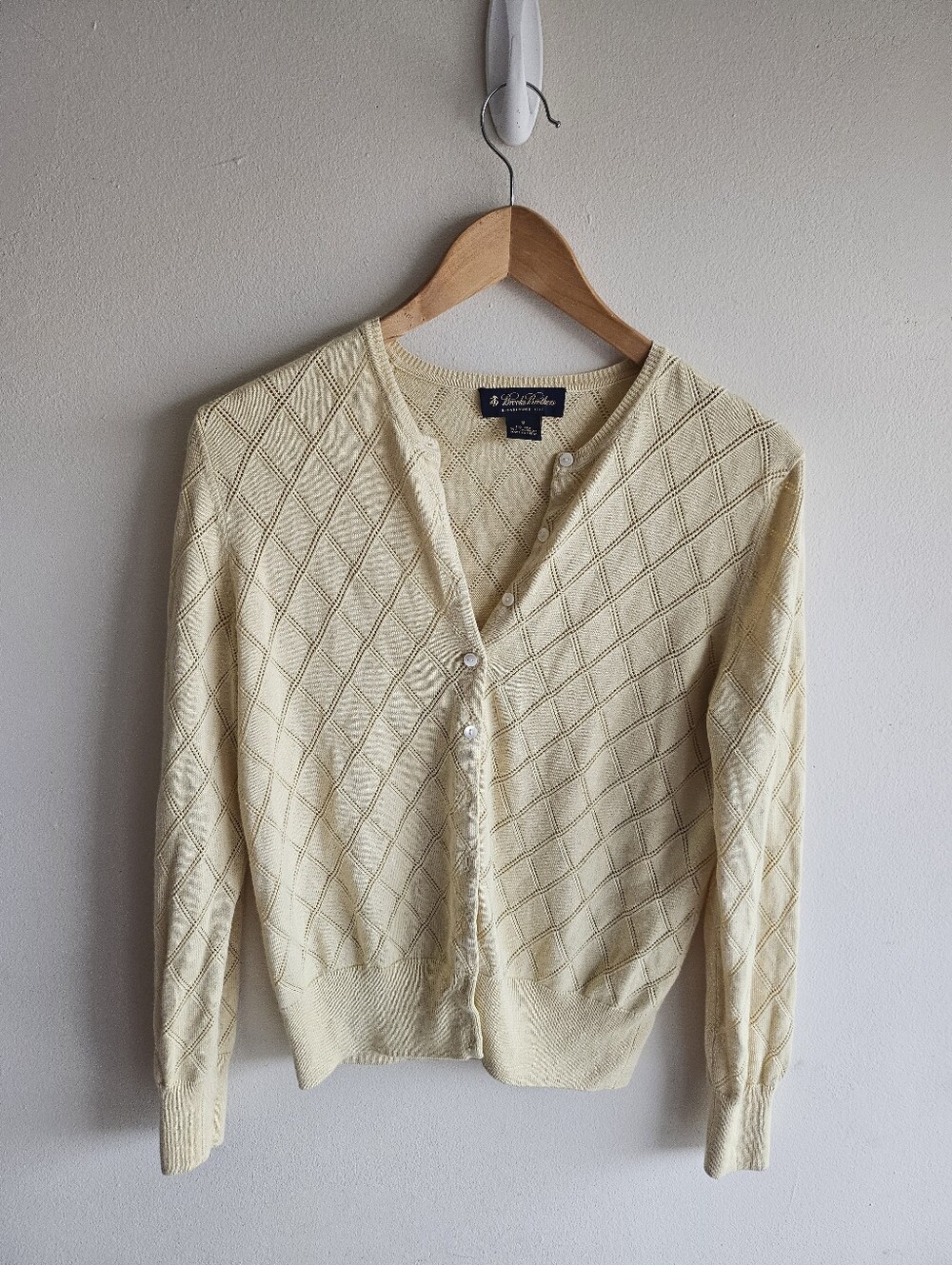 Brooks Brothers Silk Cashmere button-front Cardigan Butter Yellow Medium
